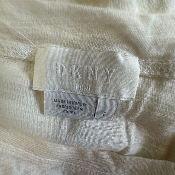 DKNY Ultra Soft Cream Short Sleeve Side Slit Round Neck Boxy Crop Top L - Picture 5 of 12